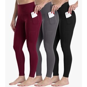 3 Pack CASUAL FASHION Leggings with Pockets, Black /Gray /Maroon Sz M